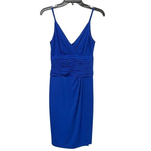 NWOT CALVIN KLEIN | Women's Ruched Waist‎ Surplice Neck Dress in Regatta Blue - Picture 3 of 6